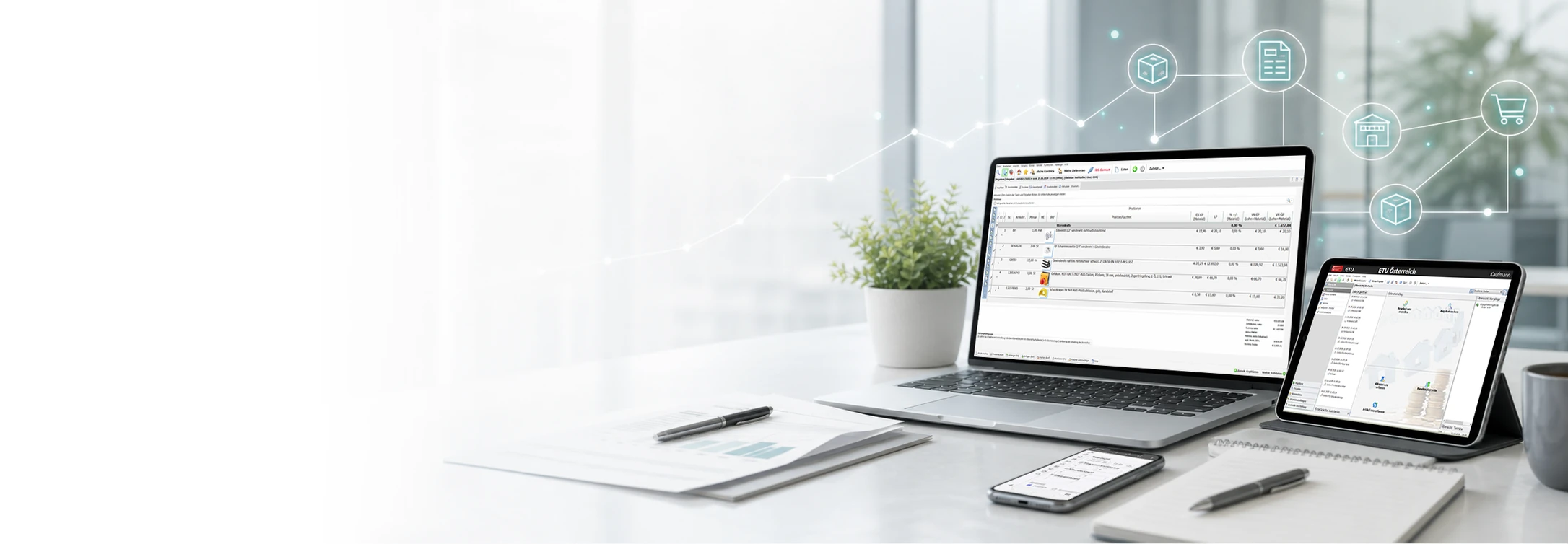 Kaufmann Software auf Laptop, Tablet und Smartphone